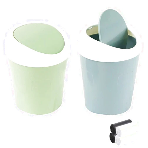 SITAKE 2 Pcs Plastic Mini Wastebasket Trash Can with 120 Trash Bags, Tiny Desktop Waste Garbage Bin with Swing Lid for Home, Office, Kitchen, Vanity Tabletop, Bedroom, Bathroom (Blue + Green)