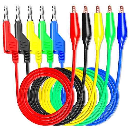 Goupchn Stackabe Banana Plug to Alligator Clips Test Leads 5 Colors Soft Flexible Electrical Wire Cables for Multimeter Electrical Testing 500V/5A