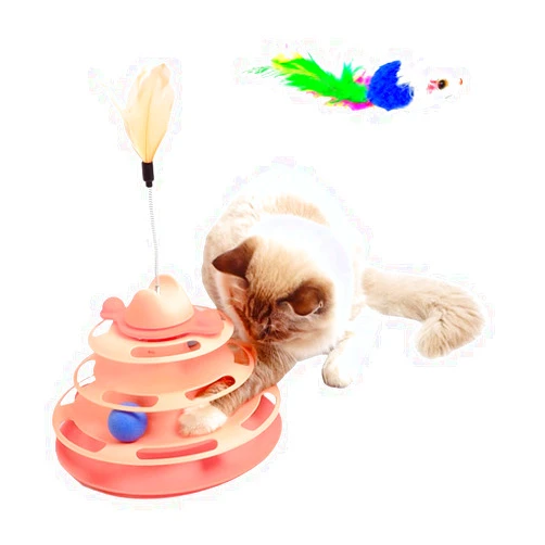 Elecpioneev Cat Tower with Track Ball and Feather, Interactive Cat Toy for Indoor Adult Cats(Orange)