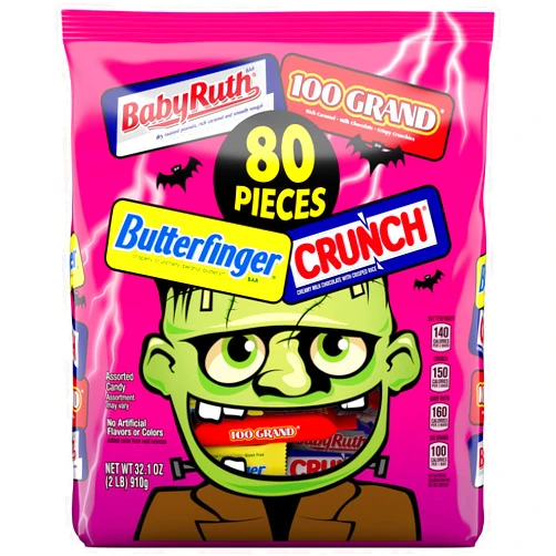 Butterfinger, CRUNCH, Baby Ruth and 100 Grand, 80 Count, Assorted Mini and Fun Size Individually Wrapped Candy Bars, Halloween Candy, 32.1 oz