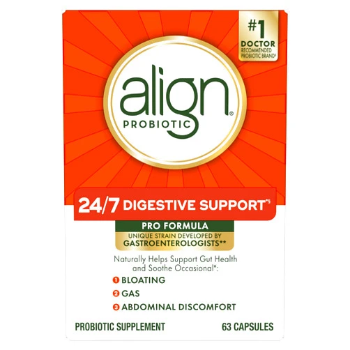 Align Probiotic, Pro Formula, Probiotics for Women and Men, Daily Probiotic Supplement, Helps Relieve Occasional Bloating & Gas*, #1 Doctor Recommended Brand‡, 63 Capsules (Packaging May Vary)