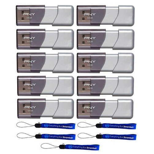 PNY 64GB USB 3.0 Flash Drive Elite Turbo Attache 3 (Ten Pack) Bundle with (5) Everything But Stromboli Lanyard (Model P-FD64GTBOP-GE)