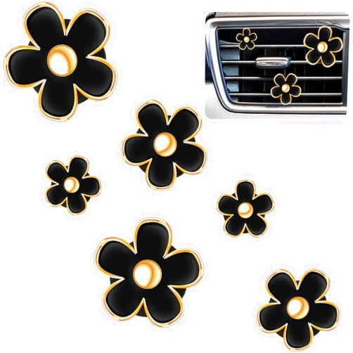 Frienda 6 Pcs Daisy Flower Air Vent Clip Air Freshener Outlet Clip Car Air Conditioning Clip Charm Car Inter Decor(Black, 2.5 cm, 3 cm, 3.3 cm)