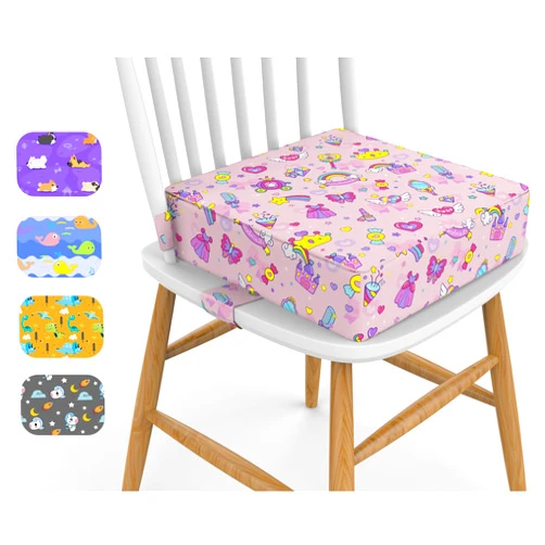 KIDUN 4inch Toddler Cushion, Portable Booster Seats Baby, Adjustable Kids Chair Heightening Booster, Washable Chair Seat Pad Mat for Kids Pink