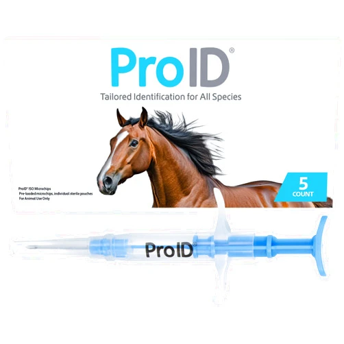 Microchip ID For the Animal World ProID ISO Mini Microchip for Horses & Equine, Pre-Loaded Sterile Sure-Grip Syringe, Anti-Migration Parylene® Coating, ClickFinish™ Confirmation, 5 Count