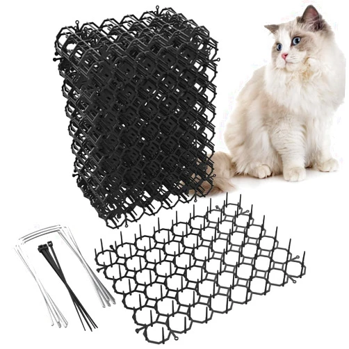 OCEANPAX 8.5 X 6.5 Inch Scat Mat for Cats with 12 Garden Staples & 12 Ties, 24 Pack Cat Deterrent Mat for Garden Fence & Animal Barrier