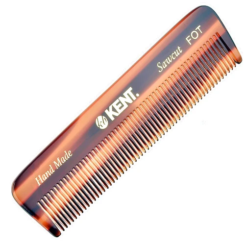 Kent FOT Handmade Fine Tooth Saw Cut Beard and Hair Comb - Pocket Travel Styling Comb for Fine or Thinning Hair, Beard Care Essential Kit