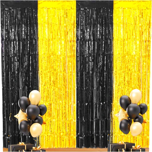 Dqwtb 2 Pack Black and Gold 2026 Graduation Party Decor 3.3x6.6Ft Graduation Foil Fringe Curtain Backdrop Metallic Tinsel Foil Streamers for High School College University Graduation Decor