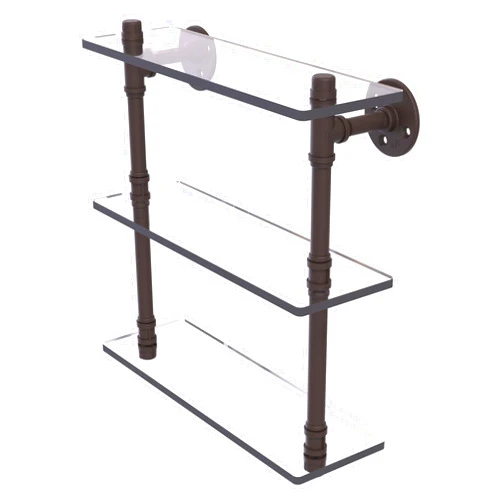 Allied Brass P-440-16-TGS-ORB Pipeline Collection 16 Inch Triple Glass Shelf, 16