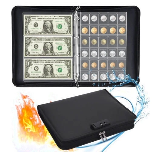 Lirmiery Coin Collection Album for Collectors with Lock,Coin Collection Supplies/Books Fireproof Coin Album with 300 Coin Collection Pockets + 36 Bill Sleeves Coin Storage Boxes (B lock type)