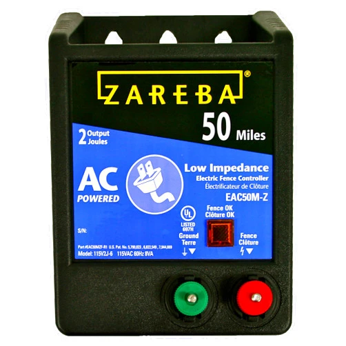 Zareba EAC50M-Z AC-Powered Low-Impendence Electric Fence Charger - 50 Mile Electric Fence Energizer, Contain Animals and Keep Out Predators