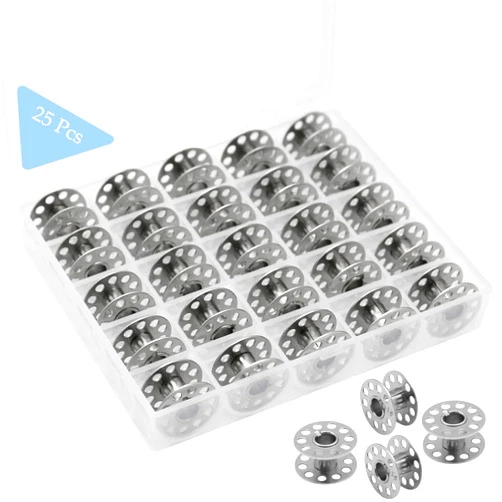 YEQIN 25 Pcs Metal Bobbins for Sewing Machine with Storage Box, A Class 15 Universal Bobbins in Case Compatible with for Brother, Janome, Singer, Bernina, Toyata, Anime, Kenmore, Elna, Babylock