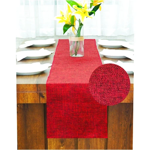 PARFAIR DESSIN 13x60 inch 5Ft Burlap Jute Textured Polyester High Density 650 GSM Fabric Table Runner Dresser Dining Wedding Party Fall Decorations: Dark Maroon