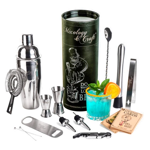 Mixology & Craft Mixology Bartender Kit: 14-Piece Cocktail Shaker Set - Bar Tool Set for Home and Professional Bartending - Martini Shaker Set with Drink Mixing Bar Tools - Exclusive Cocktail Picks and Recipes Bonus