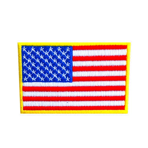 Graphic Dust 3.2x2 Inches, US USA United States of America Flag Embroidered Iron On Patch Applique American Army Military Uniform Costume Yellow Red Blue