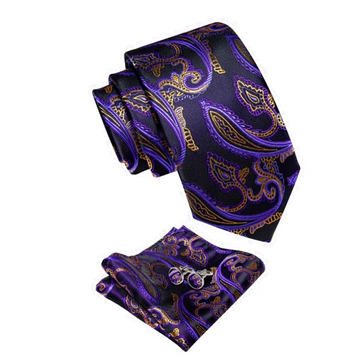 YourTies Paisley Tie Sets Floral Necktie Handkerchief Cufflinks Set Silk Woven Ties Business Wedding Party
