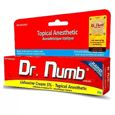 Dr. Numb 5% Lidocaine Topical Anesthetic Numbing Cream for Pain Relief, Maximum Strength with Vitamin E for Real Time Relieves of Local Discomfort, Itching, Pain, Soreness or Burning - 30g