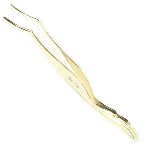 Miuffue Lash Applicator Tool DIY False Eyelash Applicator Tool Stainless Steel Curved Eyelash Tweezers for Clusters and Strip Lashes, Gold