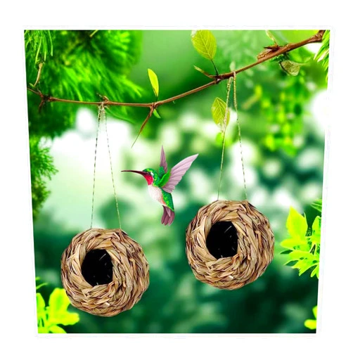 GravFinys Hummingbird Nest House - 2023 New Natural Grass Ccreative Hummingbird Houses, Hand Woven Hummingbird Nest for Outside Hanging, Swinging Bird Houses for Garden Window Yard Porches (A-2PC)