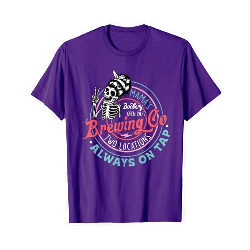 Mama's Boobery Brewing Co Sarcastic Mom Women Retro Mama's Boobery Brewing Co Funny Breastfeeding Skeleton T-Shirt