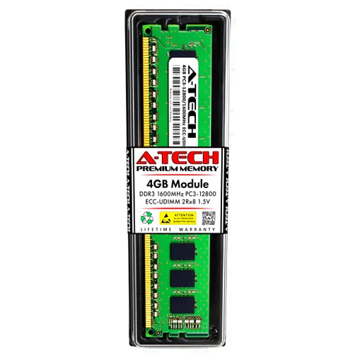 A-Tech 4GB Replacement for Micron MT18JSF51272AZ-1G6 - DDR3 1600MHz PC3-12800E ECC Unbuffered UDIMM 240-Pin 2Rx8 1.5V - Single Server Memory RAM Stick (MT18JSF51272AZ-1G6-ATC)