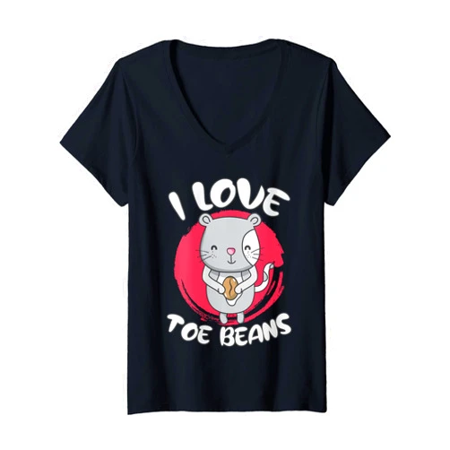 Feline Fanatic Toe Bean Squeezer Beans Womens Funny I Love Toe Bean Cat Feet Soft And Squishy Toe Bean V-Neck T-Shirt