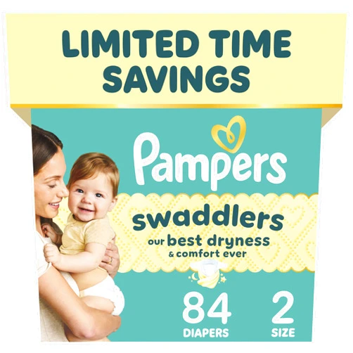 Pampers Swaddlers Diapers, Size 2 (10-22 lbs), 84 Count, Absorbent, Keeps Baby Dry and Comfortable, Skin Safe Disposable Baby Diaper (Packaging May Vary)