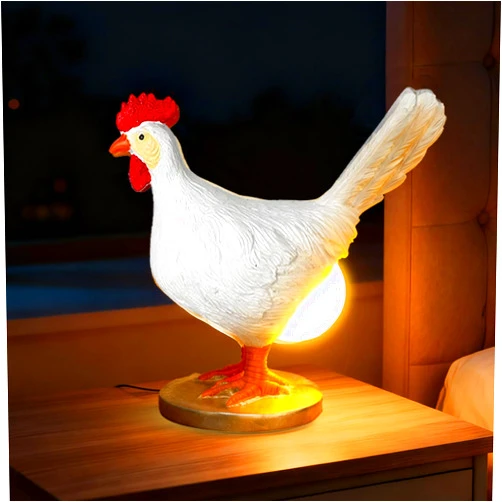 ZXBLAQ Chicken Egg lamp Resin LED Egg Night Light Lifelike Rooster Lamp with Bulb Funny Gifts for Easter Christmas Birthdays