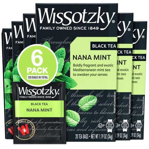 Wissotzky Nana Mint Black Tea, (6 Pack - 120 Tea Bags | Antioxidant Rich | Revitalizing Nana Tea | Black Tea Bags