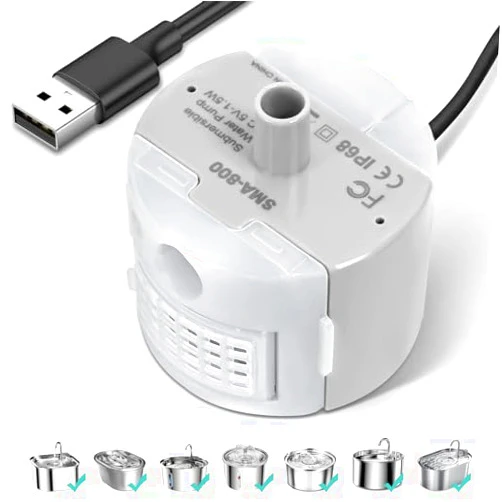 ONECUTE Ultra-Quiet Replacement Pump for Stainless Steel Cat Water Fountains - SMA-800 Motor - Safe and Easy to Clean with Low Voltage DC 5V and USB Cable