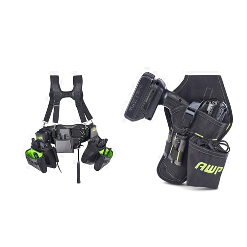 AWP TrapJaw Pro Framing Tool Rig with Spring-Loaded Technology, Premium Tool Belt & Angled Drill Holster | Heavy-Duty Polyester Drill Holster