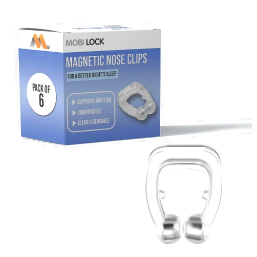 Mobi Lock Magnetic Nasal Clip - Pack of 6 - Silicone Nose Clip - A Simple Solution for Nasal Snorers - Reusable Snoring Device to Enjoy a Peaceful Night's Sleep