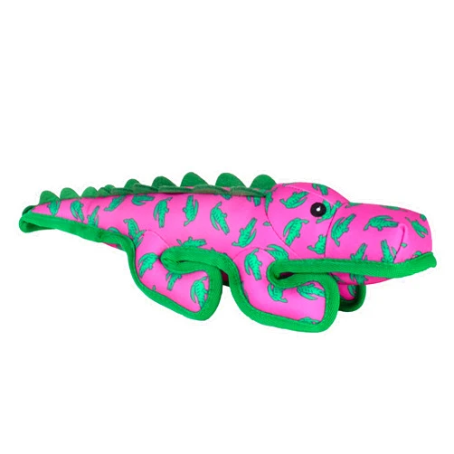 The Worthy Dog Al The Gator Patterned Chew Toy Green/Pink, Fun Fetch Play with Squeaker for Dogs Durable Material for Aggressive Chewers - Large