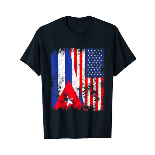 Cuba Flag Nation Cuba USA Flag Distressed - Half American T-Shirt