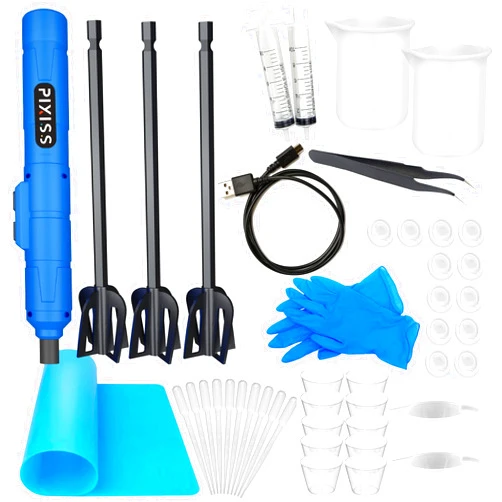 Pixiss Premium Handheld Resin Mixer, Handheld Rechargeable Epoxy Mixer, Epoxy Resin Mixer Pro Grade, Resin Stirrer for Resin, DIY Crafts Tumbler, Minimize Bubbles with Resin Starter Kit