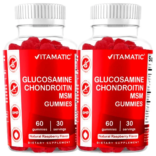 Vitamatic Glucosamine Chondroitin Gummies with MSM & Vitamin E – Joint Support – 60 Pectin-Based Vegan Gummies per Bottle – Pack of 2 (Total 120 Gummies)