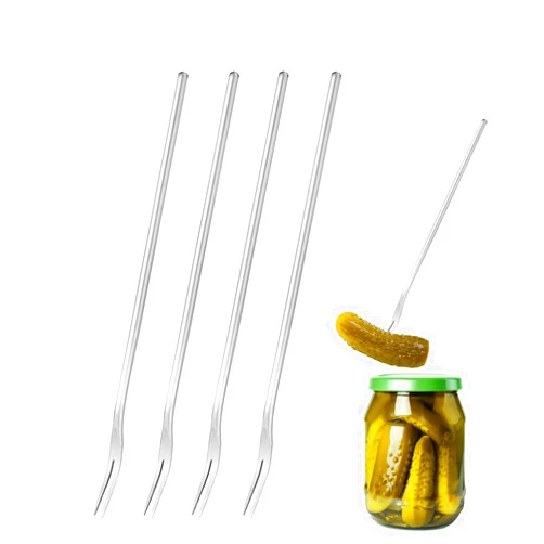 DASHTHER 8.66-Inch Stainless Steel Pickle Fork,Long Handle Salad Fork, Olive Fork, Cocktail Fork, Dessert Fork, Fruit Forks, and Pickle Grabber(4pcs)