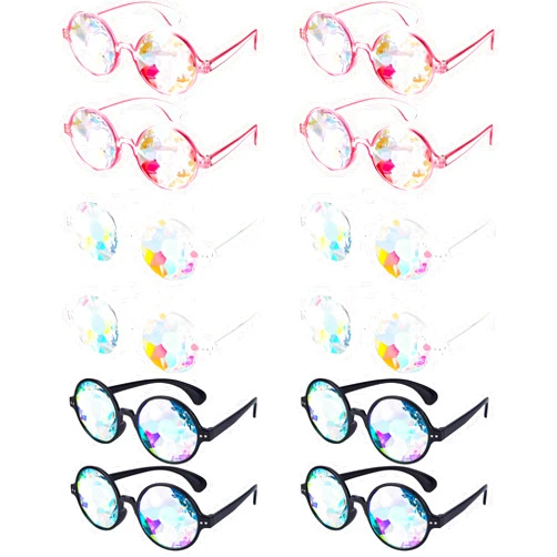 Frienda 12 Pairs Kaleidoscope Rave Rainbow Glasses Refraction Trippy Psychedelic Rave Goggles with Resin Lens Diffraction Prism Women's Costume Eyewear Sunglasses for Festival