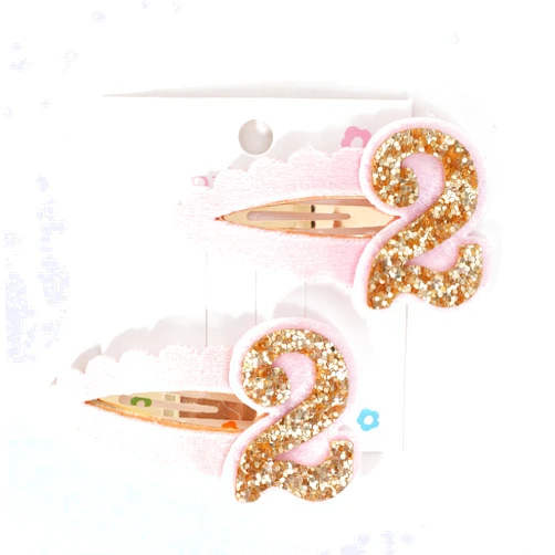 Jissoo 2pcs Hair Clips for Baby Girls - 2nd Birthday Hair Clips for Party Decorations,Two Plush Fabric Gold Hair Clip,Head Ornament Accessories Photo Props for Baby Showers