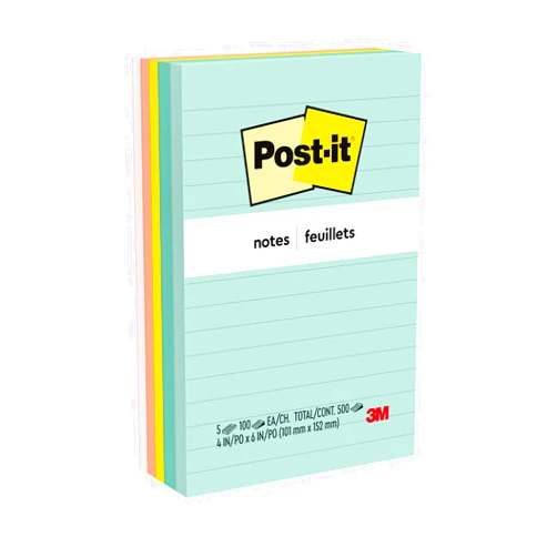 Post-it Notes, 4x6 in, 5 Pads, America's #1 Favorite Sticky Notes, Beachside Café Collection, Pastel Colors, Recyclable (660-5PK-AST)