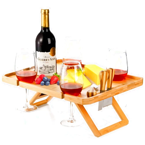 Kingrol Bamboo Wine Picnic Table with Wine Bottle, Glass and Cheese Knife Holder - for Park Camping Beach Outdoor Snack, Wine Lover Gift, Foldable and Portable, 16.1 x 12.5 x 6 Inch