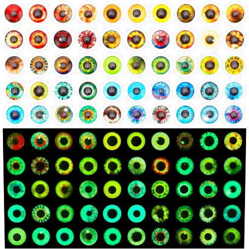 PH PandaHall 100 PCS Eyes Glass Cabochons, 50 Style 12mm Luminous Animal Eyes Tiles Glow in The Dark Half Round Dome Glass Cabochons for Art Props Photo Cameo Pendant Jewelry Making