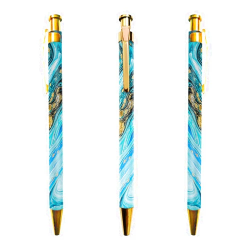 Muenjxh Ballpoint Pen 3 Pcs Click Pens Metal Retractable Black Pens Blue Marble Pattern Cheetah Reusable 1.0 mm Medium Point Black Pen for Office School