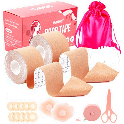 TEAWOO Boob Tape Kit, Breast Lift Tape with Nipple Covers & Double Sided Tape, for A‑G Cup Sizes