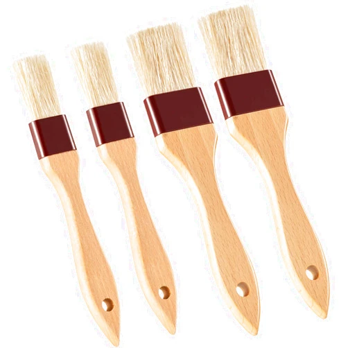 Boao 4 Pieces Natural Bristle Pastry Brush Beech Wooden Handle Basting and BBQ Brushes for Cooking, Butter, Oil, Egg, Marinade, Grilling, Baking, Kitchen Food(1 Inch, 1 1/2 Inch)