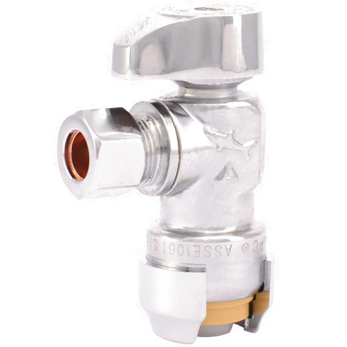 SharkBite 23036-0000LF Brass Push Angle Stop, 1/2 in. x 3/8 in. Compression, Chrome