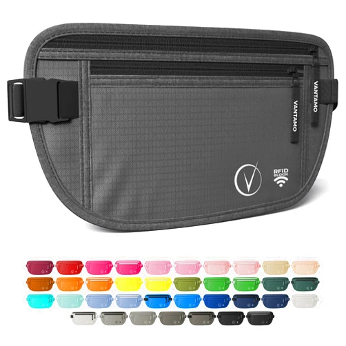 Vantamo Money Belt with RFID For Men & Women, Hidden Passport Holder for Travel, 2 Compartment Travel Fanny Pack for Women Anti Theft