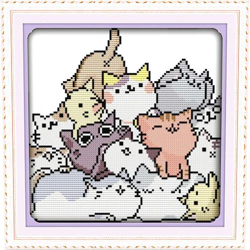 ITSTITCH Stamped Cross Stitch Kits for Beginners Full Range of Cross Stitching Preprinted Pattern for Kids or Adults, DIY Needlepoint Starter Kits (The Lovely Cats 12.6x11 inch)