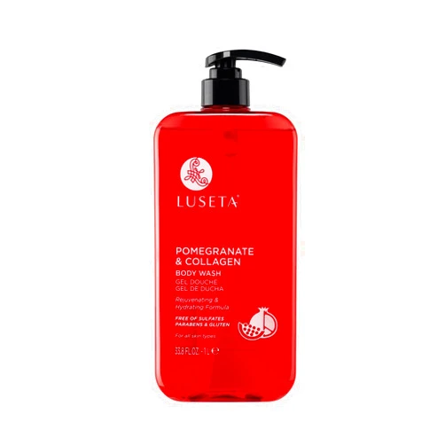 L LUSETA Luseta Pomegranate & Collagen Body Wash Rejuvenating Shower Gel Body Cleanser for All Skin Types Moisturizing and Hydrating Dry Skin 33.8oz