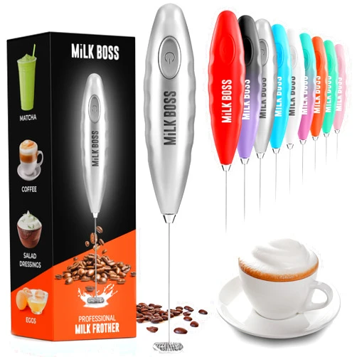 Milk Boss Matcha Whisk - Handheld Electric Stirrer - Frother Wand & Drink Mixer - Durable Stainless Steel Blender - Silver Comfortable Grip